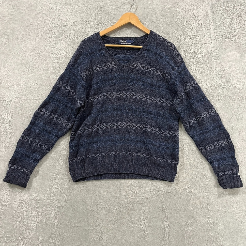 Vintage Ralph Lauren Hand Knit Wool Cashmere Fair Isle Sweater Medium 90s